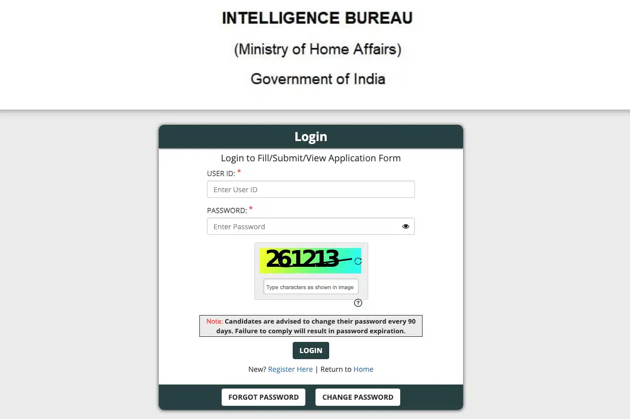 IB JIO Admit Card Login Window