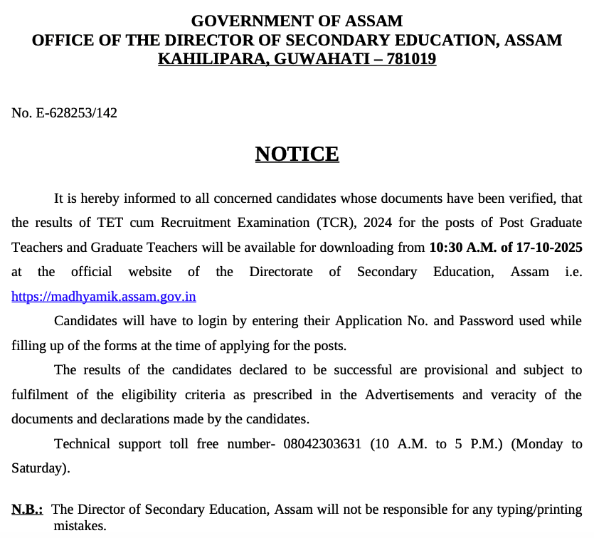 Assam TET GT PGT Result 2025 Declared: Visit Here Now